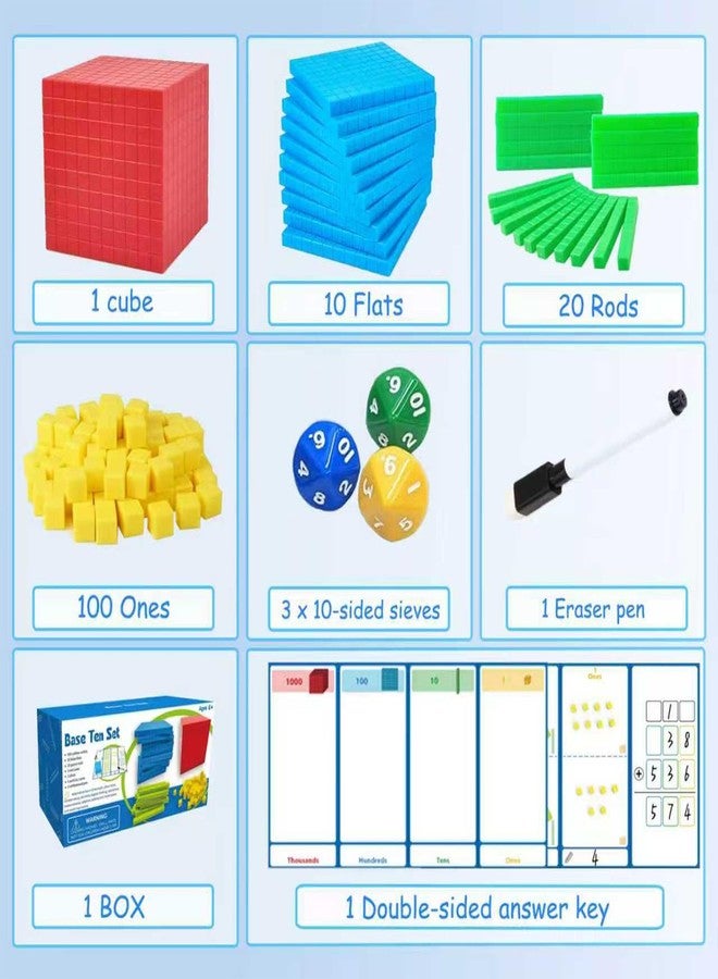 JUGGPENG Plastic Base Ten Blocks with Place Value Chart, Math Manipulatives for Kids, Math Cubes for Kindergarten 1st-3rd Grade, Counting Cubes for Math Learning Tools, 137 Pcs - Image 2